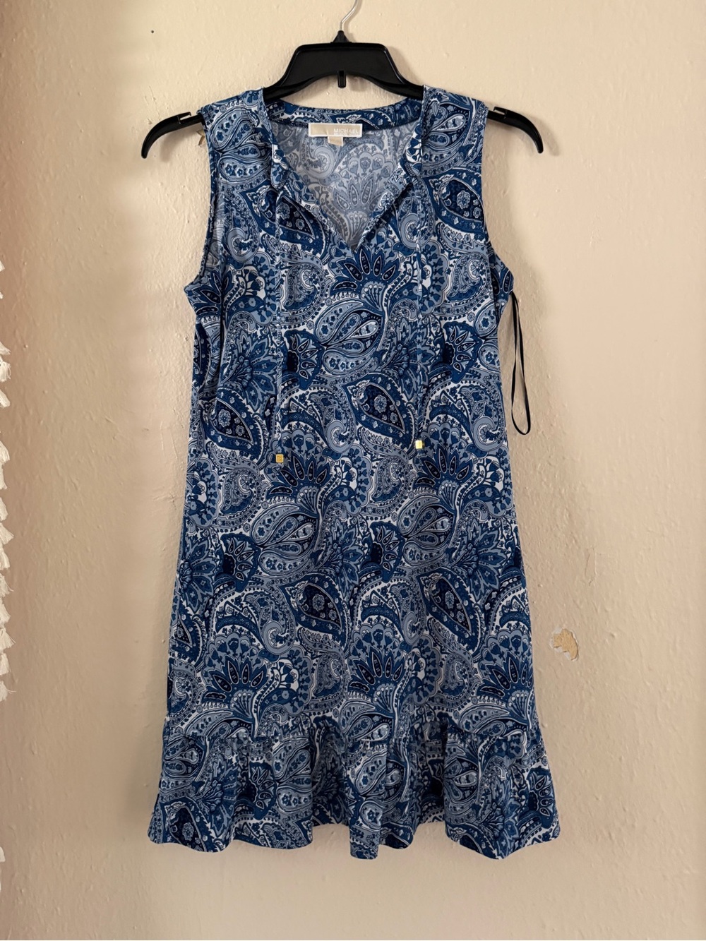 Michael Kors Blue Paisley V-Neck Sleeveless Dress